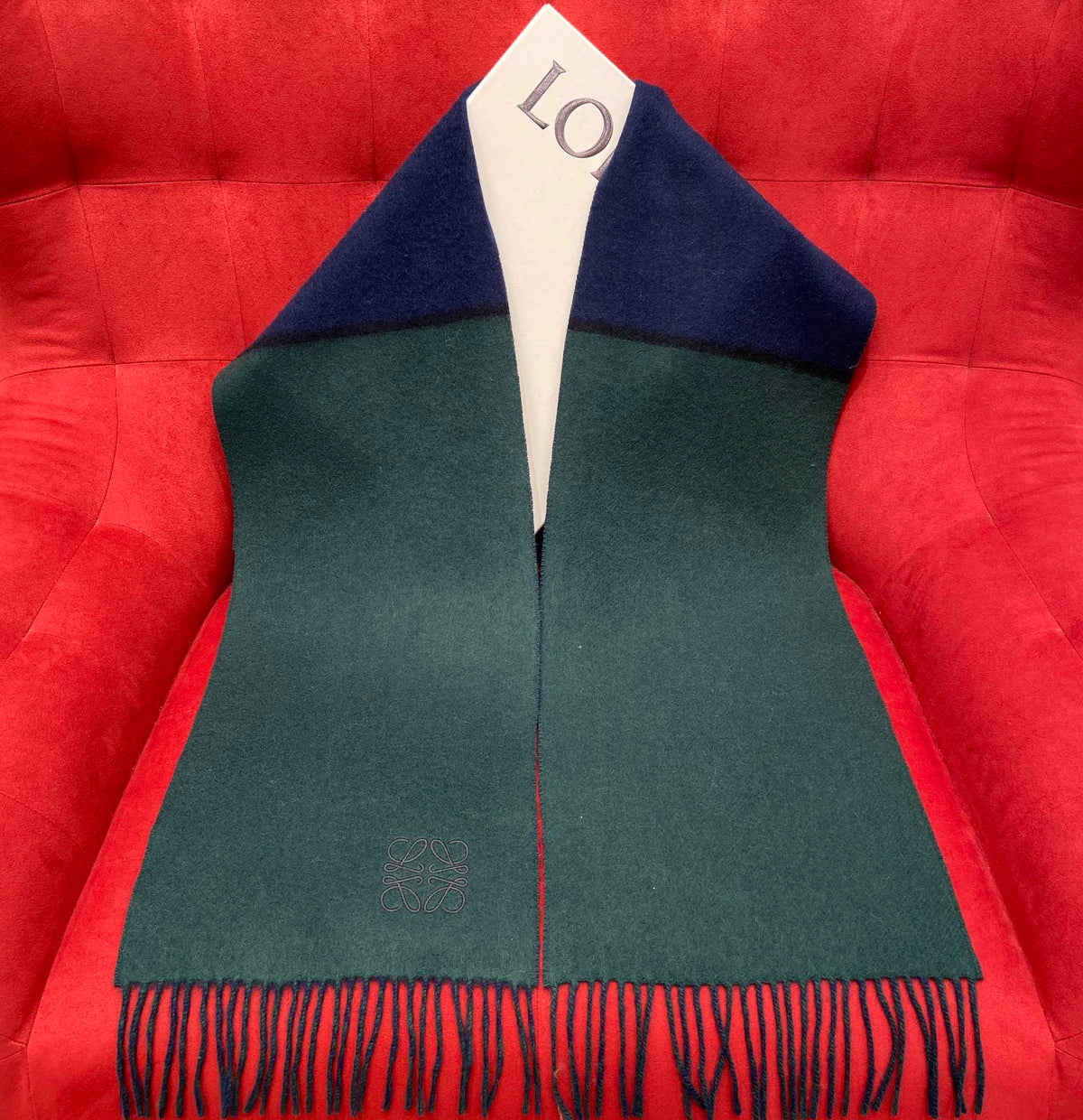 LOEWE SCARF 180 CM IN GREEN FOREST MIX NAVY BLUE WOOL 410001