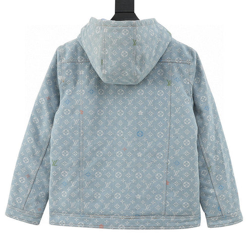 Louis Vuitton All-Over Jacquard Logo Washed & Distressed Cotton Hooded Jacket