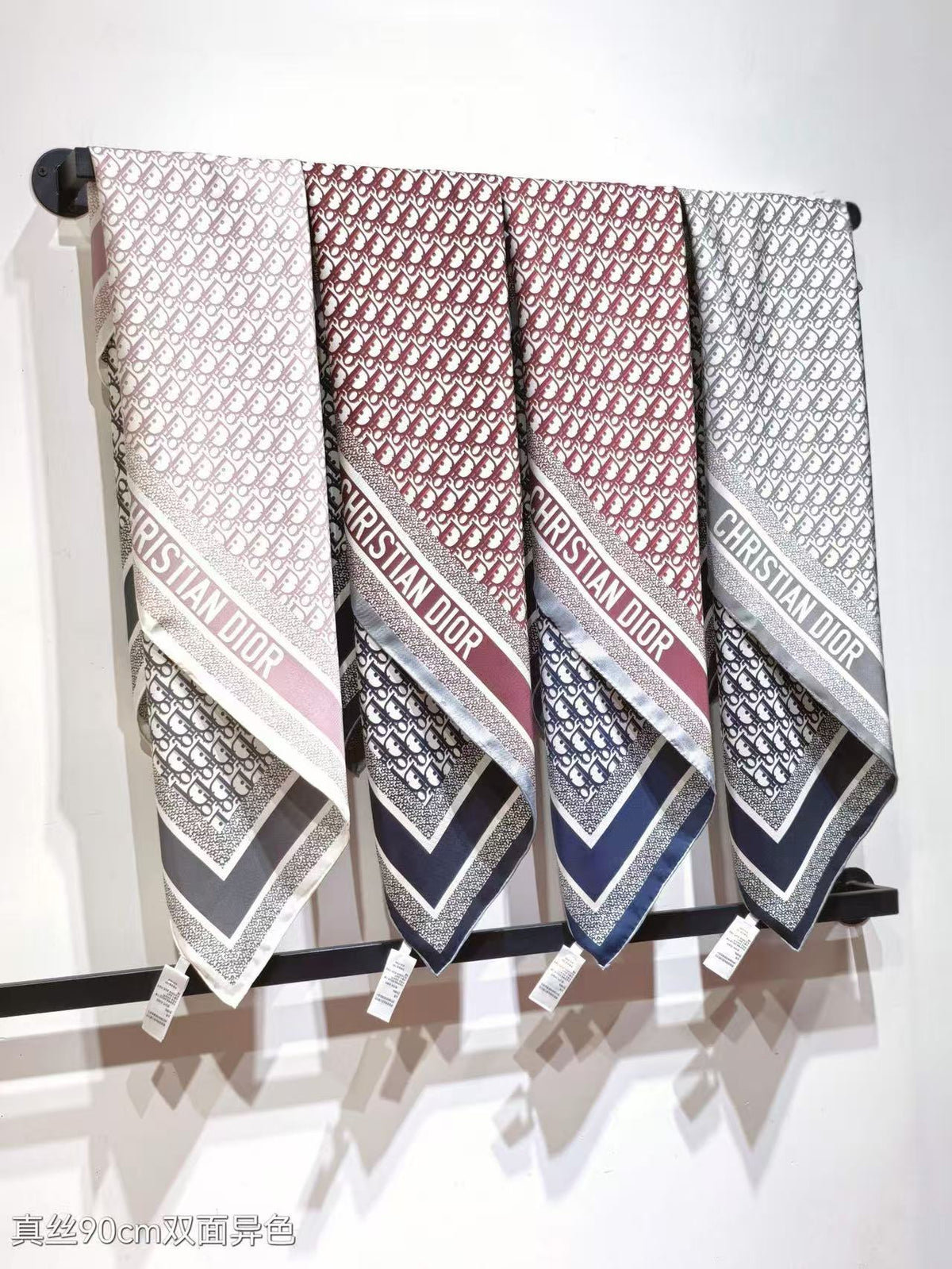 DIOR CD SCARF DOUBLE-SIDED IN PINK AND GREY MONOGRAM SILK