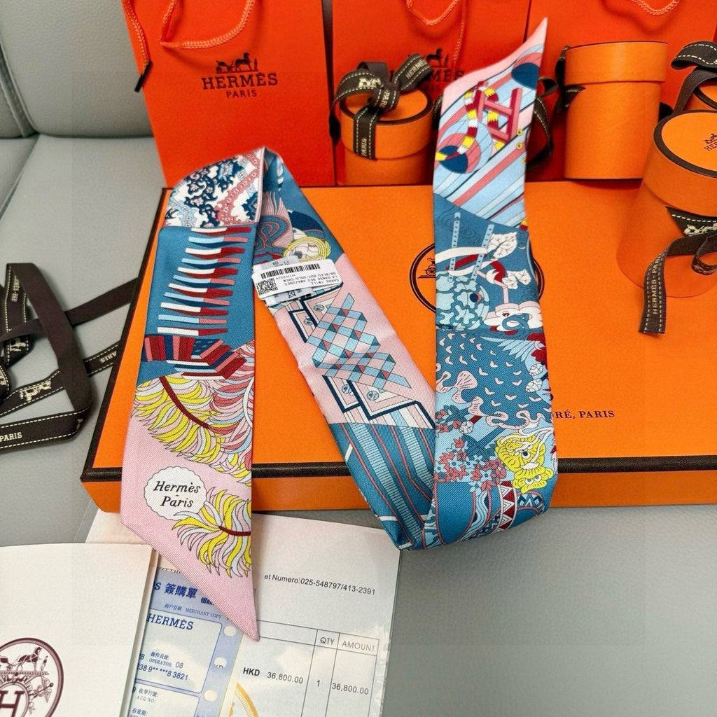HERMES HERMES 25S SILK NECKERCHIEF 86 IN SILK 714346