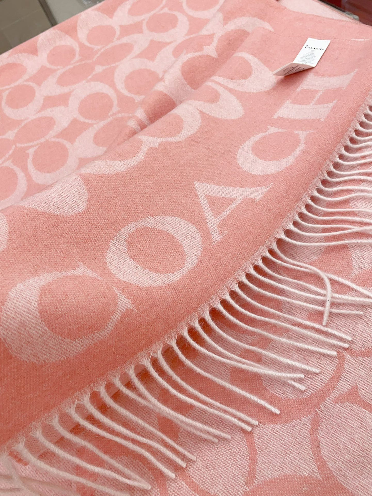 COACH CLASSIC MONOGRAM LOGO WOOL SCARF 195 CM FLAMINGO PINK 316253