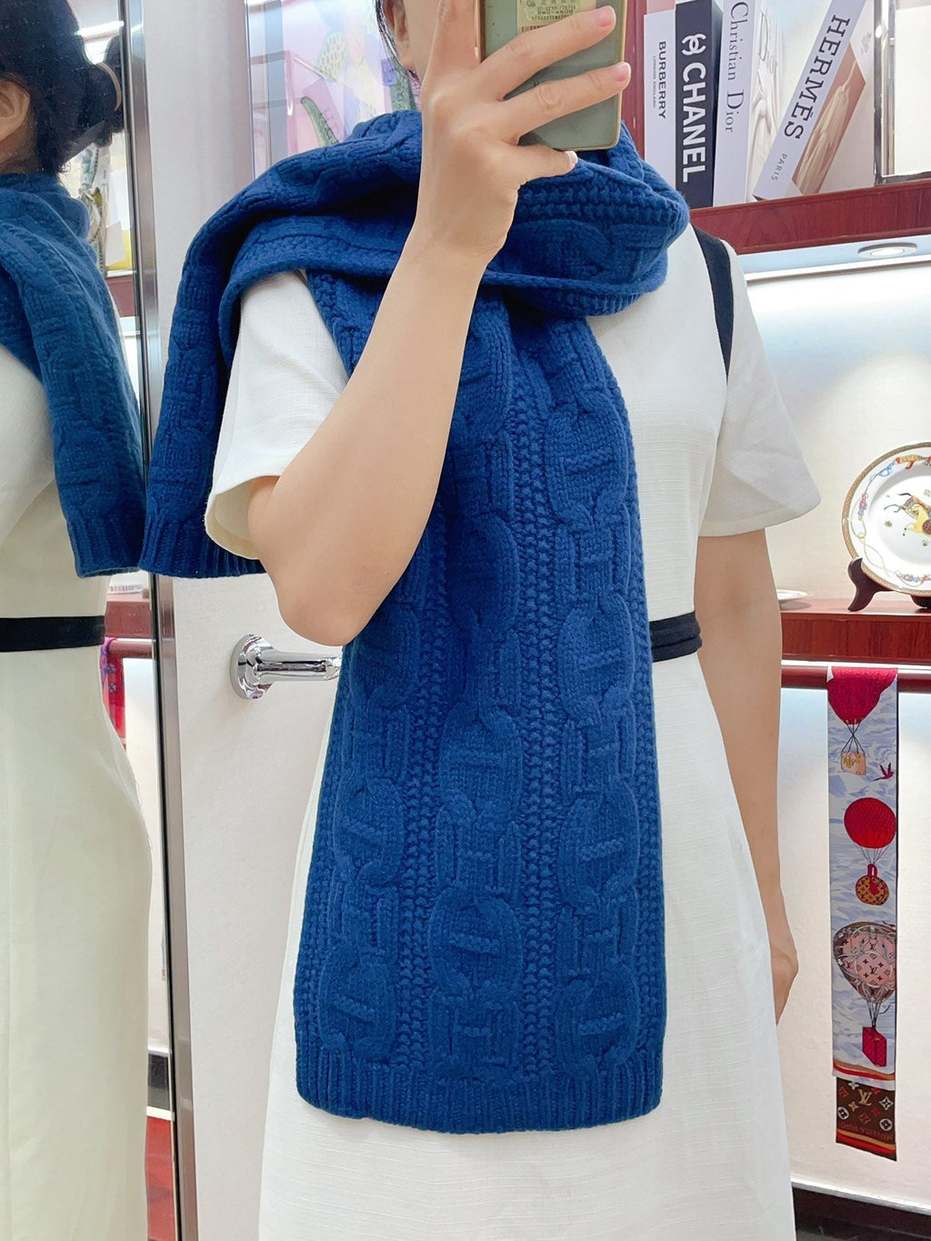 HERMES FAUBOURG MUFFLER 170 CM IN COBALT BLUE CASERE