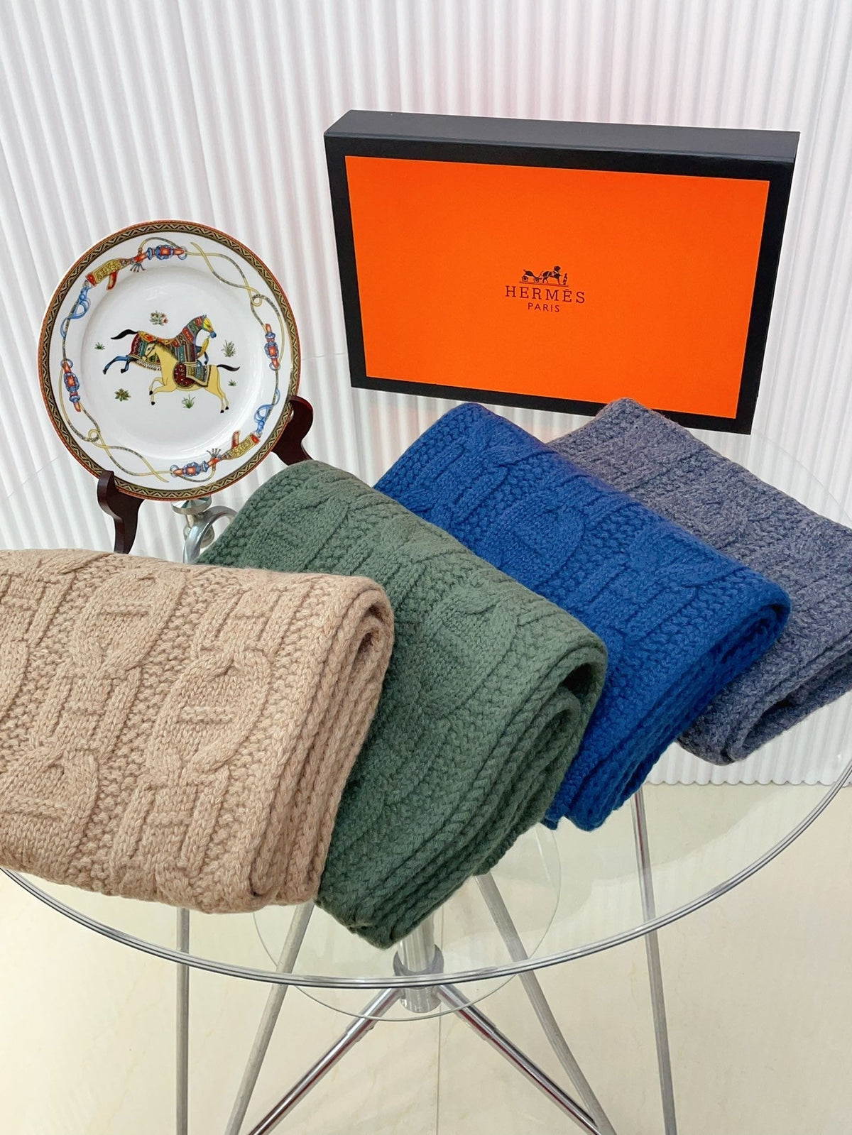 HERMES FAUBOURG MUFFLER 170 CM IN COBALT BLUE CASERE