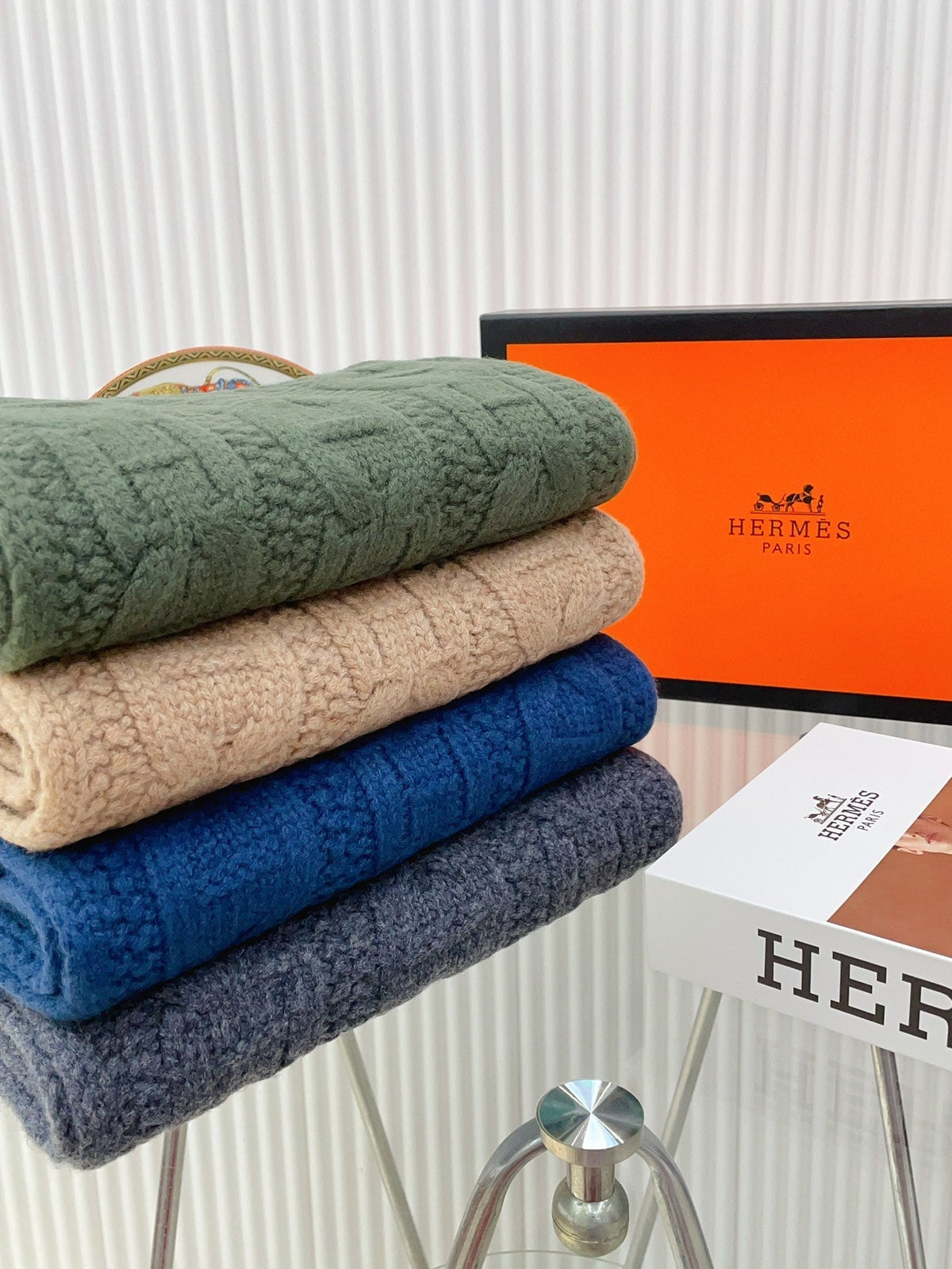 HERMES FAUBOURG MUFFLER 170 CM IN COBALT BLUE CASERE