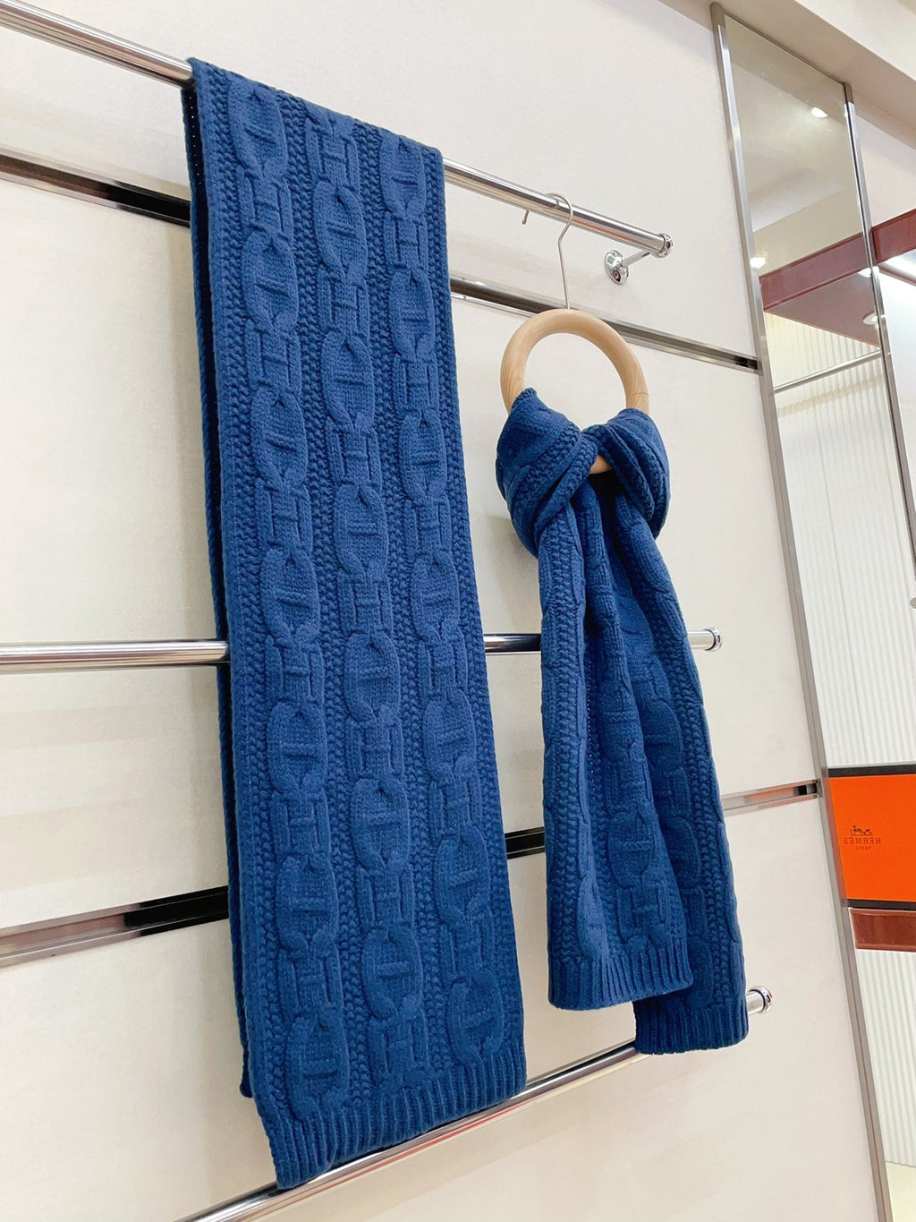 HERMES FAUBOURG MUFFLER 170 CM IN COBALT BLUE CASERE