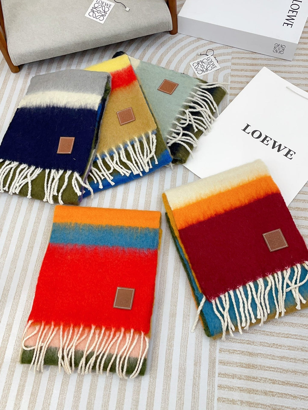 LOEWE SCARF 185 CM IN COLORFUL GRADIENT WOOL AND MOHAIR 396250
