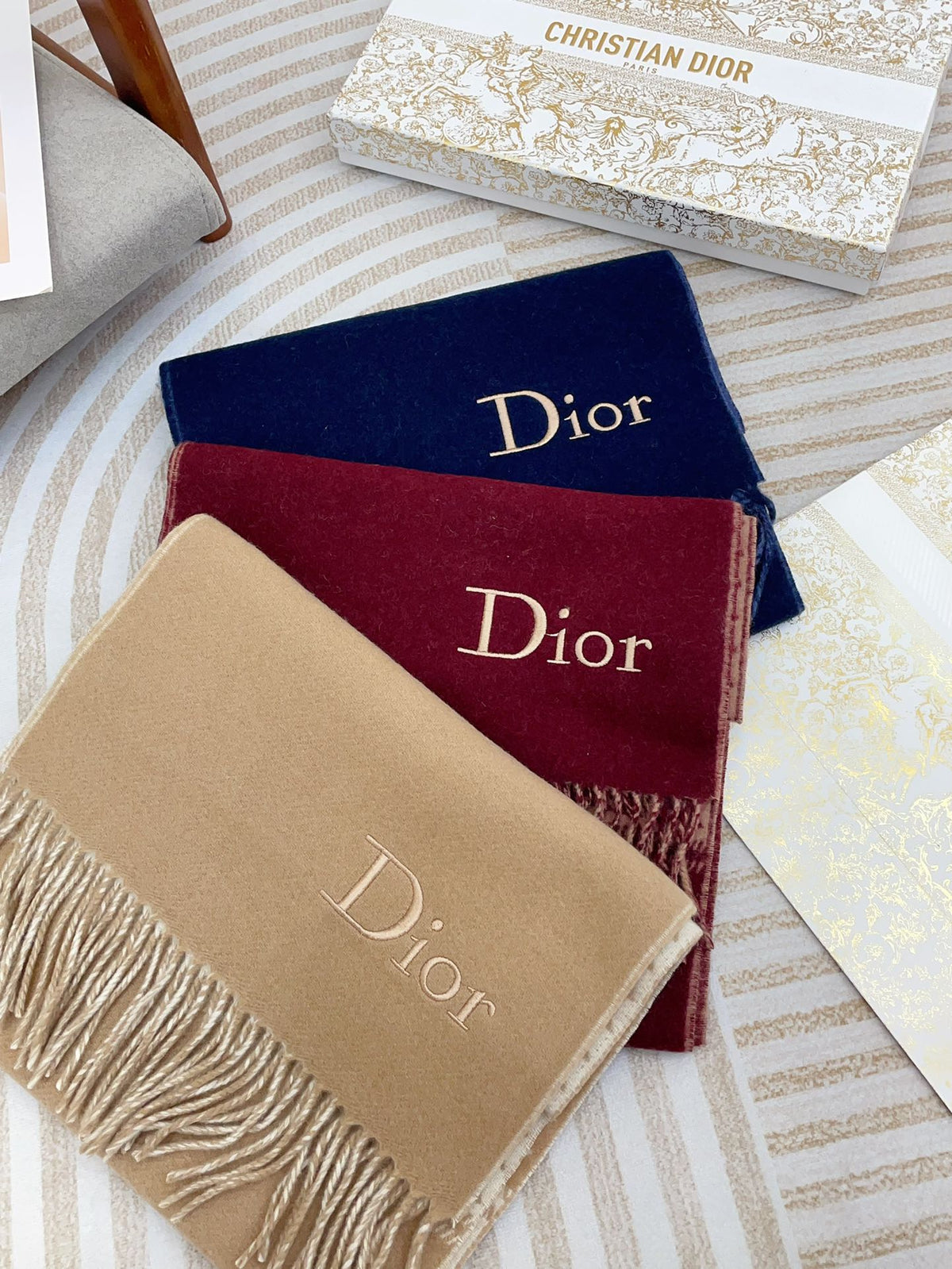 DIOR SCARF 180 CM IN BURGUNDY RED CASHMERE 419821