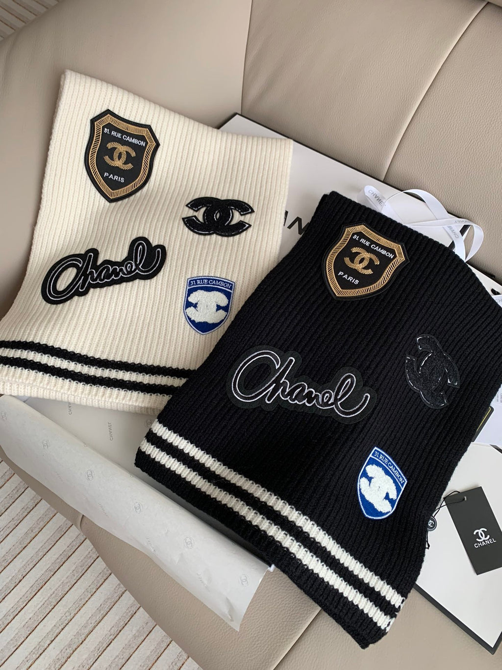 CHANEL SCARF 200 CM IN BLACK PURE CASHMERE WITH STICKER 392881