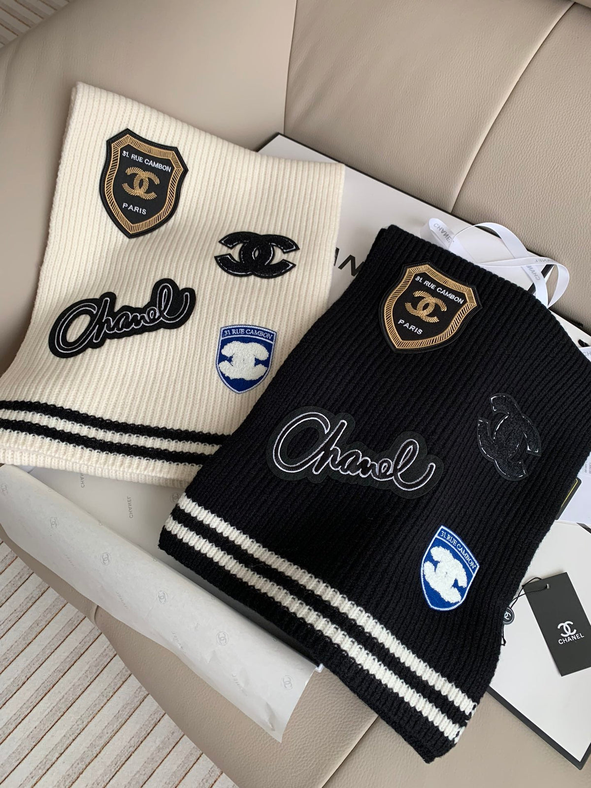 CHANEL SCARF 200 CM IN BLACK PURE CASHMERE WITH STICKER 392881