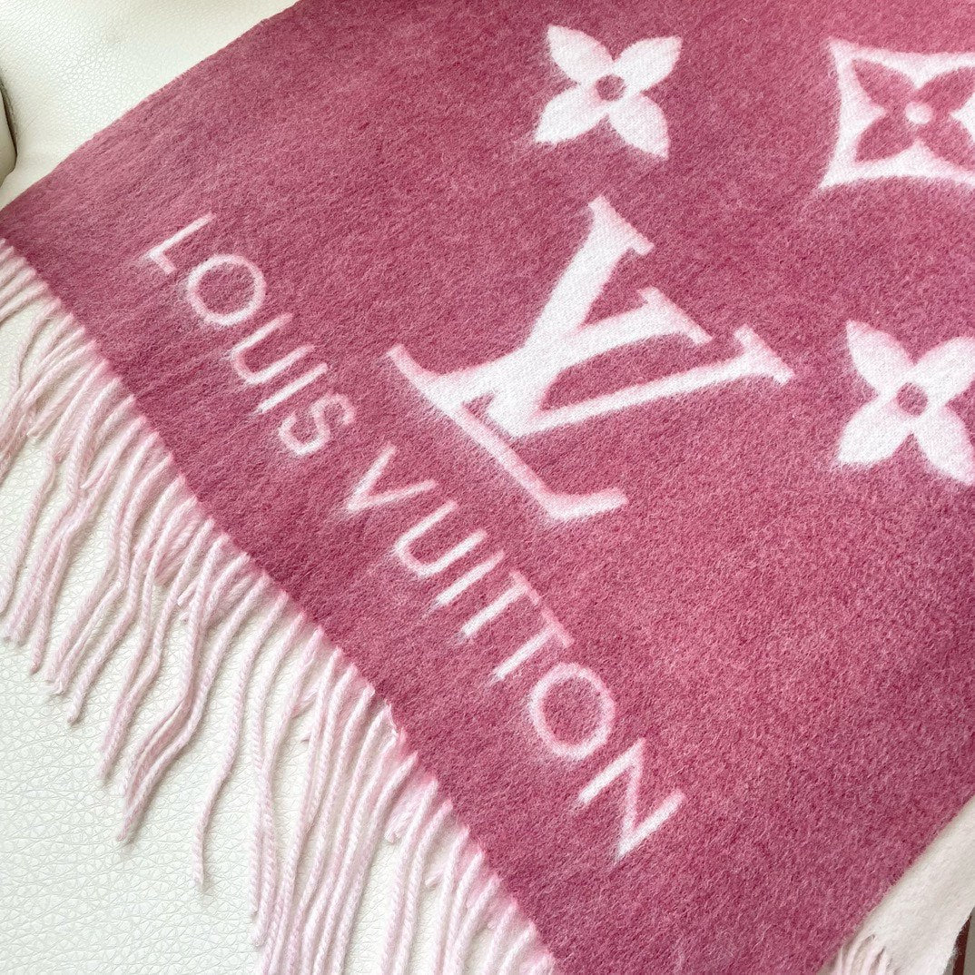 LOUIS VUITTON REYKJAVIK GRADIENT SCARF 220 CM IN PUNCH PINK CASHMERE 399735