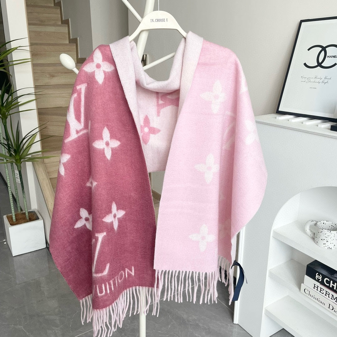 LOUIS VUITTON REYKJAVIK GRADIENT SCARF 220 CM IN PUNCH PINK CASHMERE 399735