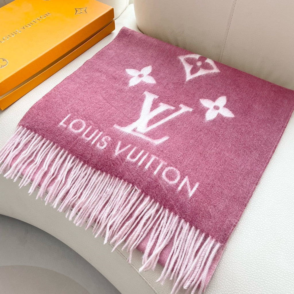 LOUIS VUITTON REYKJAVIK GRADIENT SCARF 220 CM IN PUNCH PINK CASHMERE 399735
