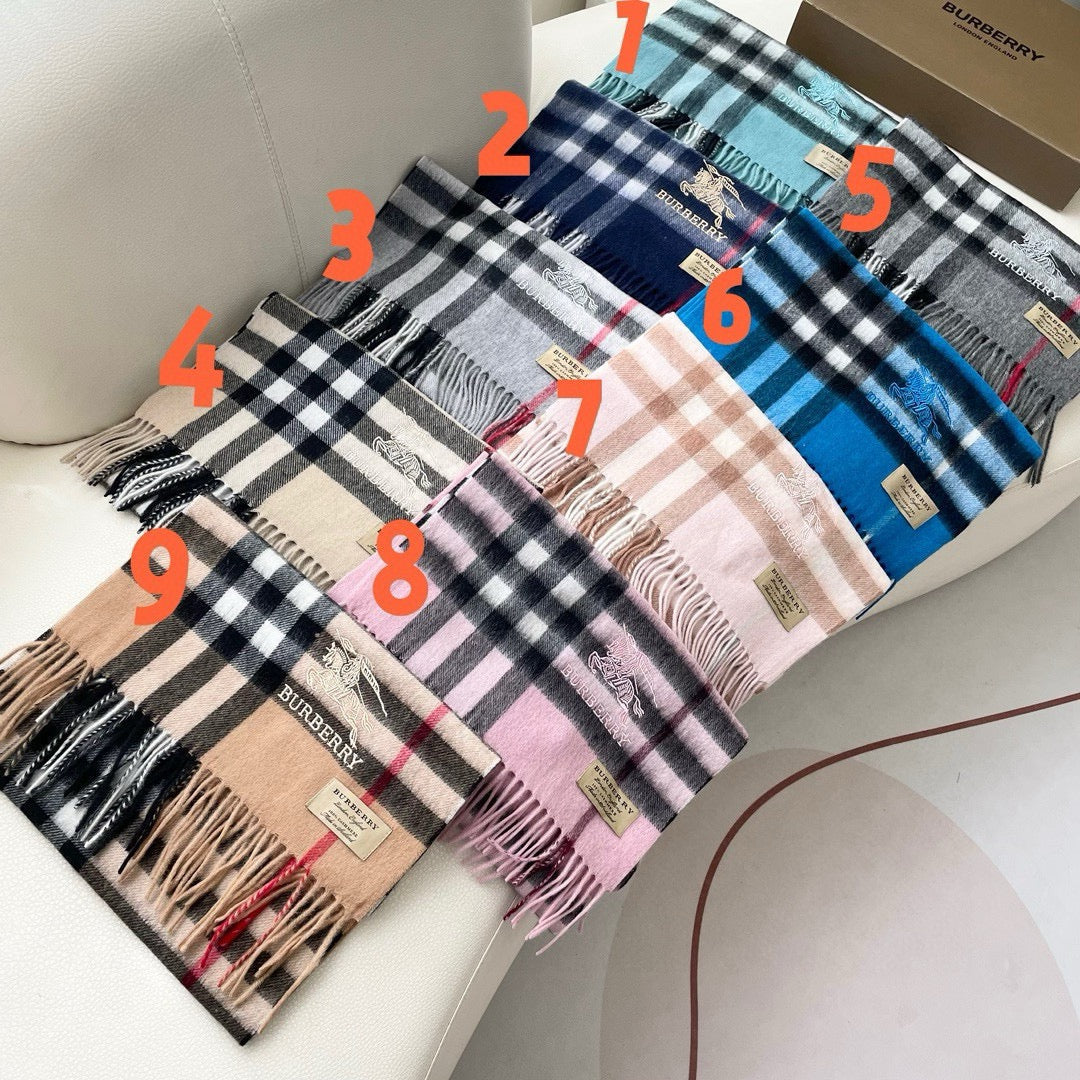 BURBERRY CHECK SCARF 180 CM IN SOFT PINK MIX BROWN CASHMERE 405488