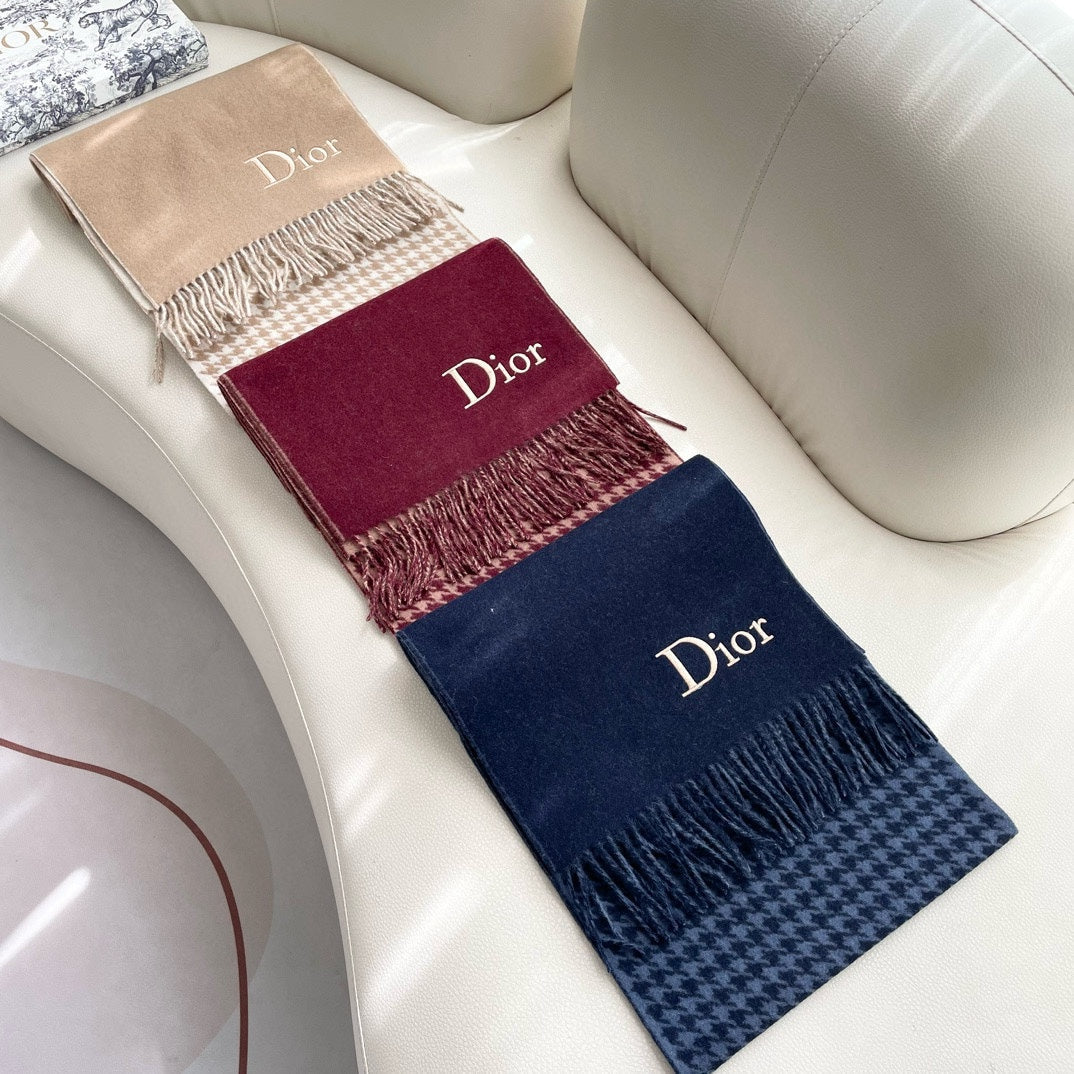DIOR SCARF 180 CM NAVY BLUE WOOL AND CASHMERE 407336