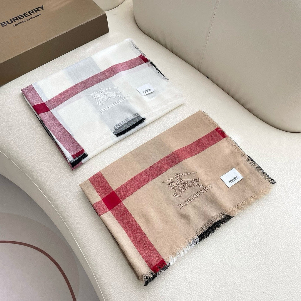 BURBERRY CHECK CASHMERE SCARF 120 CM TAN BROWN 407344