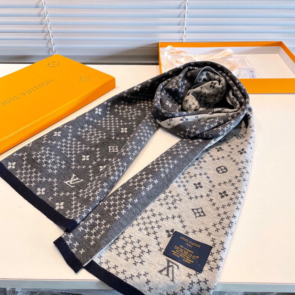 LOUIS VUITTON SCARF 180 CM IN SHADOW GRAY MONOGRAM CASHMERE 398517