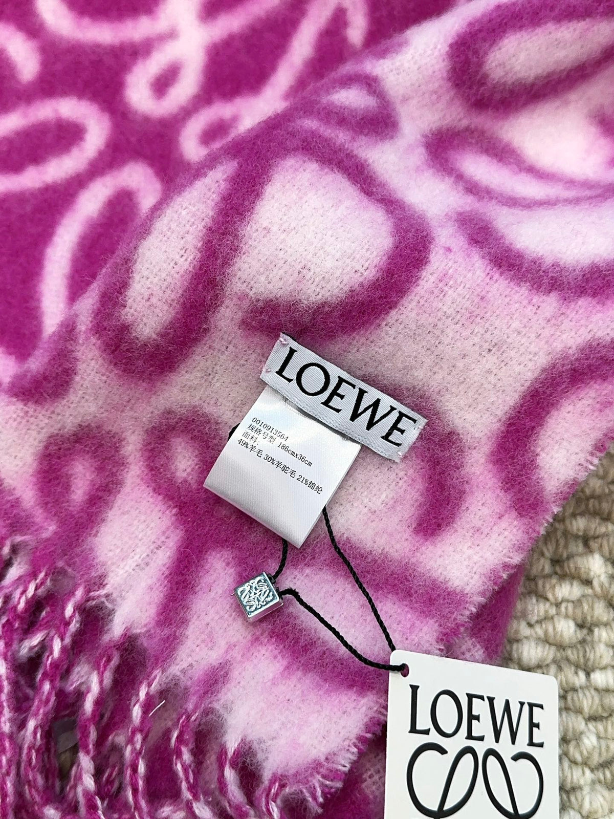 LOEWE SCARF 186 CM IN ORCHID PURPLE MIX BEIGE ALPACA AND WOOL 403821