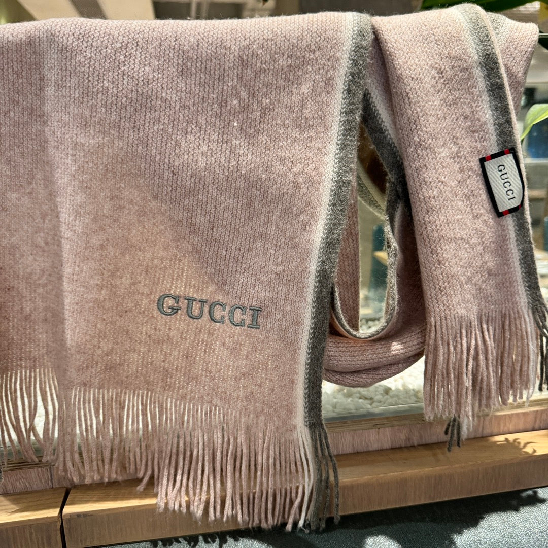 GUCCI SCARF 180 CM IN PALE PINK MIX GRAY WOOL 403967