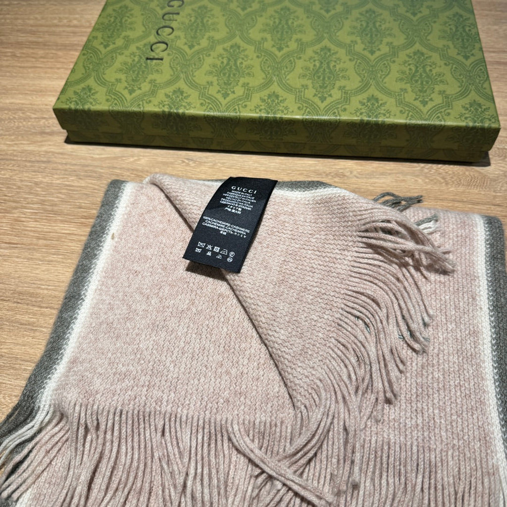 GUCCI SCARF 180 CM IN PALE PINK MIX GRAY WOOL 403967