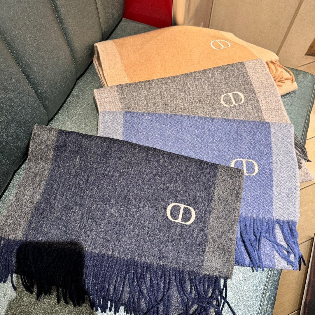 DIOR SCARF 180 CM IN NAVY BLUE CASHMERE AND WOOL 408839