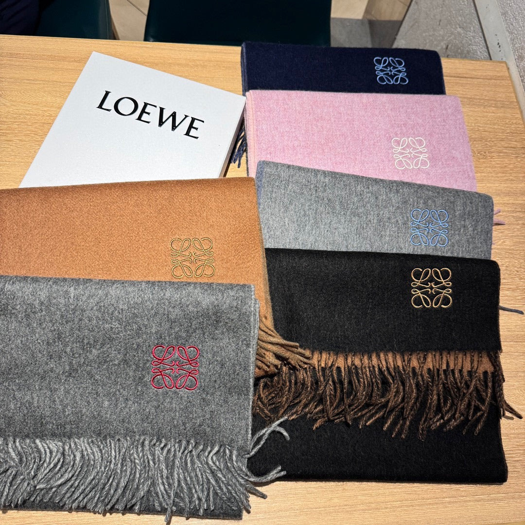 LOEWE SCARF 180 CM IN AEGEAN BLUE AND MOUSE GRAY WOOL AND CASHMERE 411837