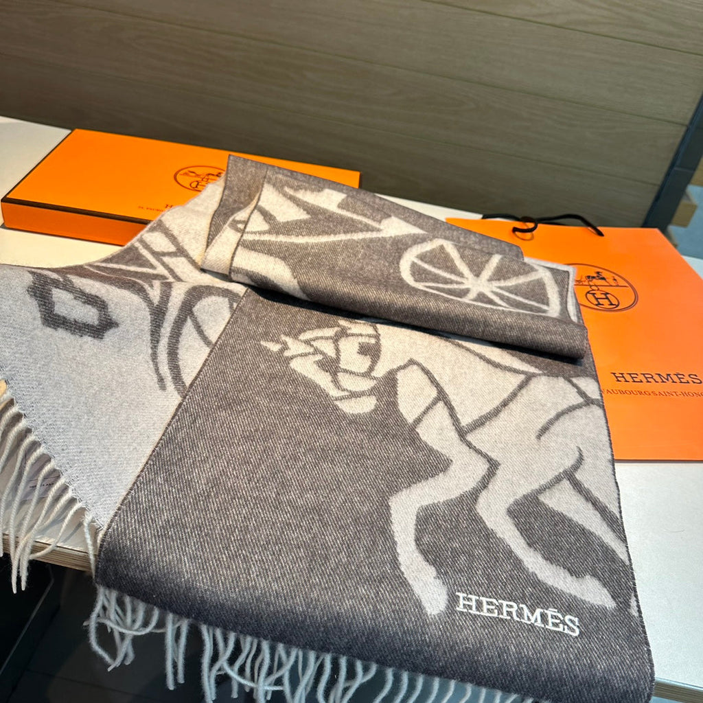 HERMES CASAQUE PORTE-CLEFS MUFFLER 180 CM SPANISH GRAY CASERE