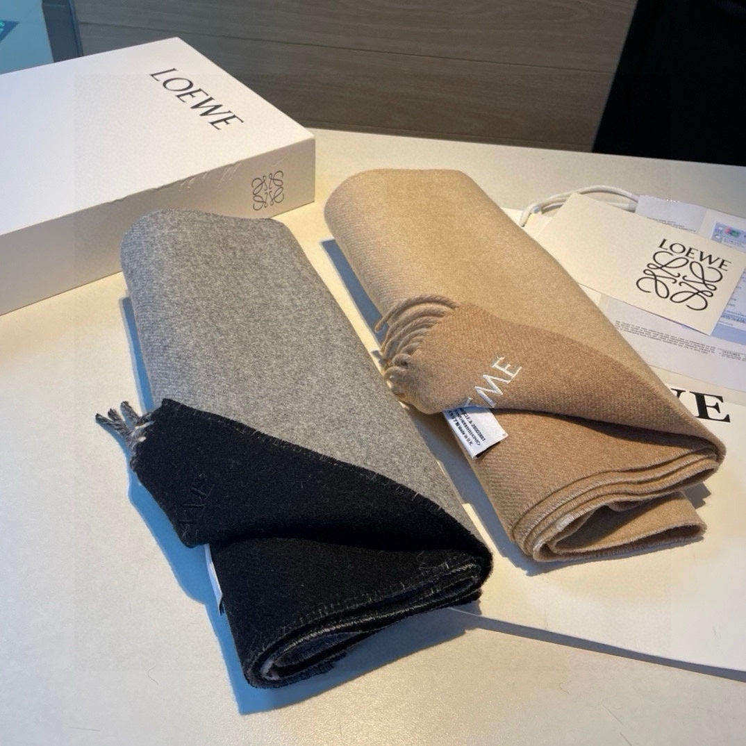 LOEWE SCARF 180 CM IN CAMEL BEIGE MIX WHITE WOOL AND CASHMERE 415237