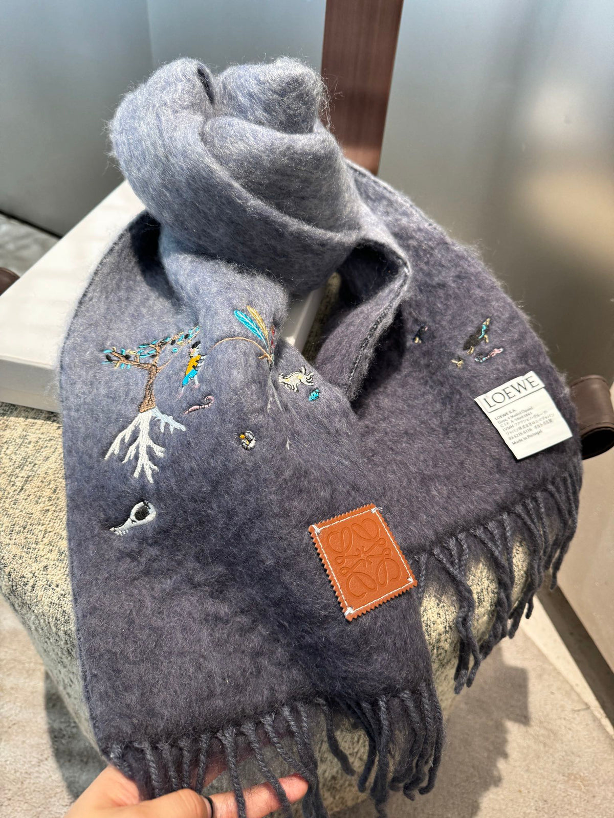 LOEWE SCARF 185 CM IN SHARK GRAY MOHAIR AND WOOL 381038