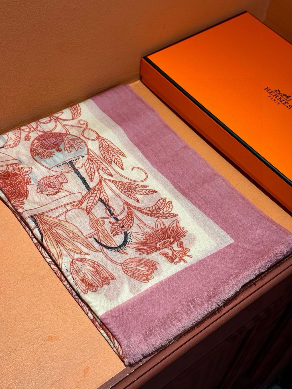HERMES EXOTIC PARADISE CASERE SCARF 200 CM CREPE PINK MIX COLORFUL CASERE