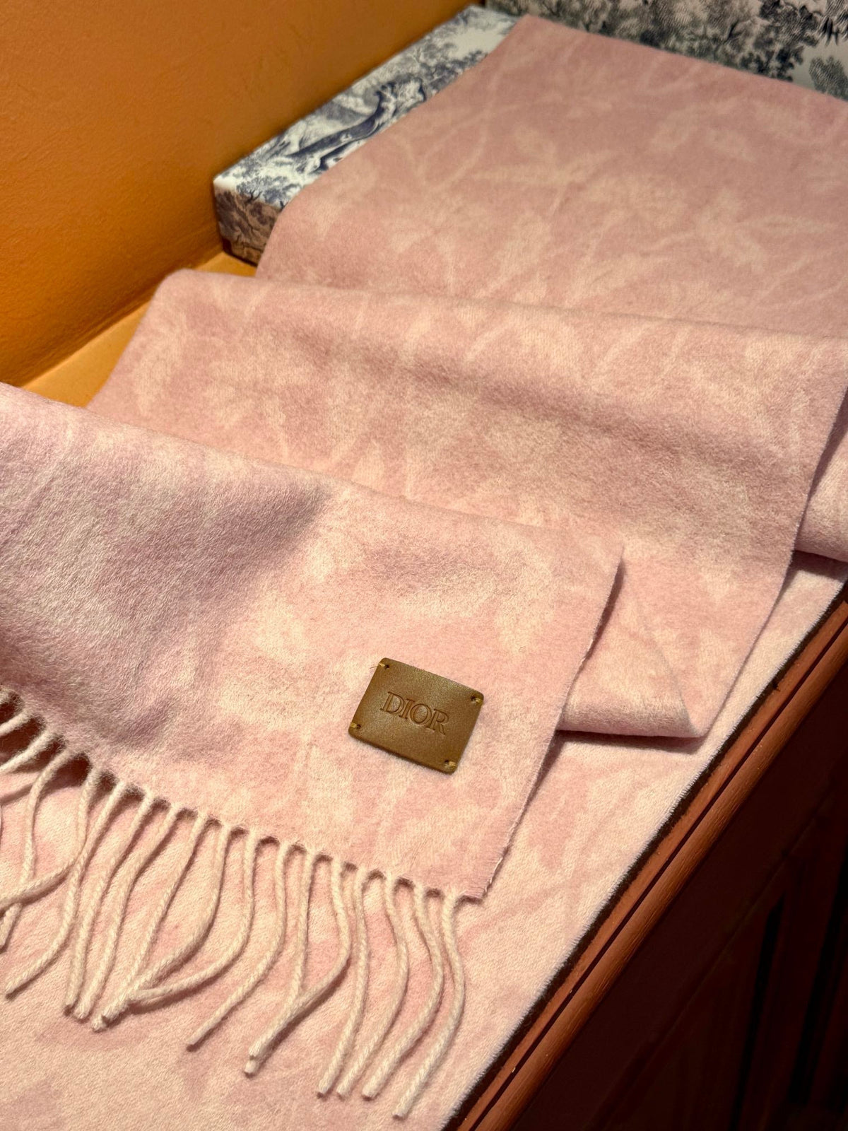DIOR SCARF 180 CM IN BABY PINK MONOGRAM CASHMERE 394643