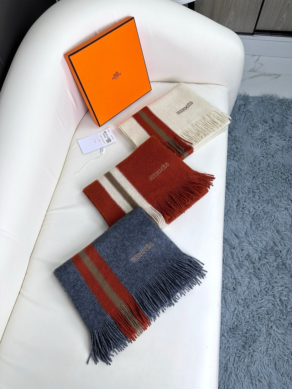 HERMES SCARF 180 CM IN SLATE GRAY CASERE 356236
