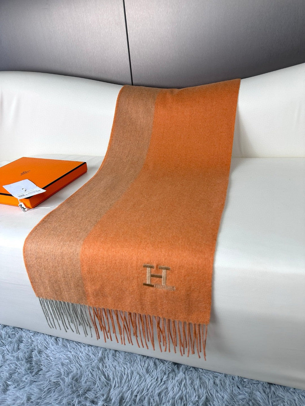 HERMES SCARF 190 CM IN TIGER ORANGE CASERE 364767