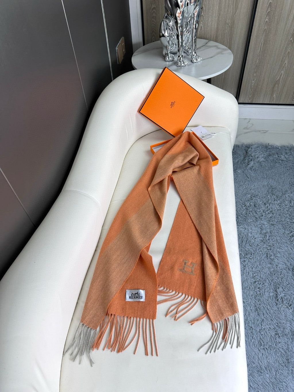 HERMES SCARF 190 CM IN TIGER ORANGE CASERE