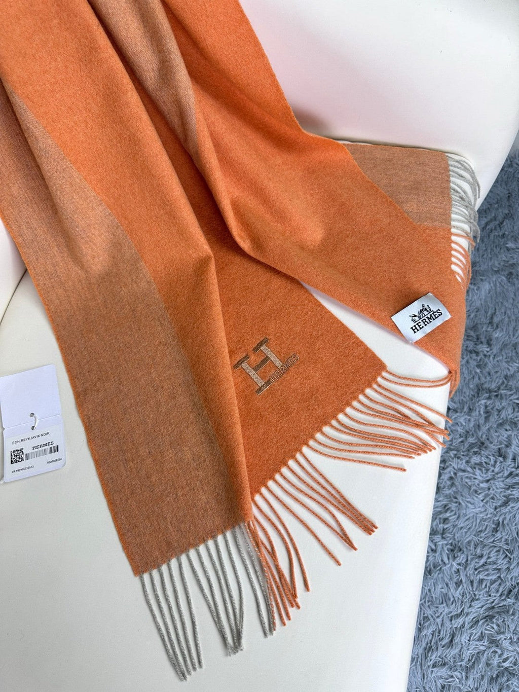 HERMES SCARF 190 CM IN TIGER ORANGE CASERE 364767