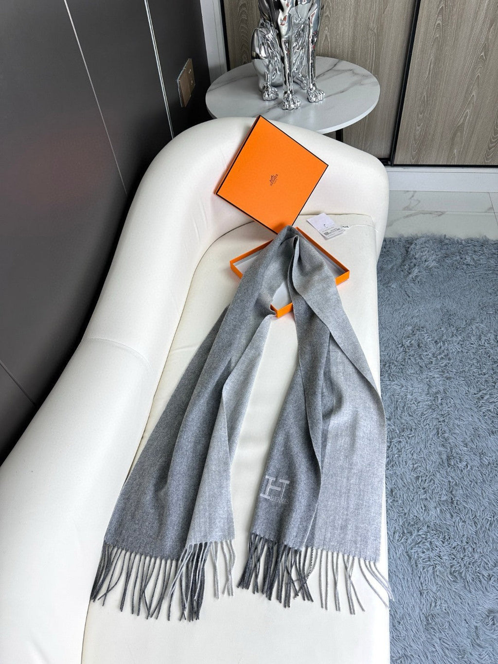 HERMES SCARF 190 CM IN DOVE GRAY CASERE