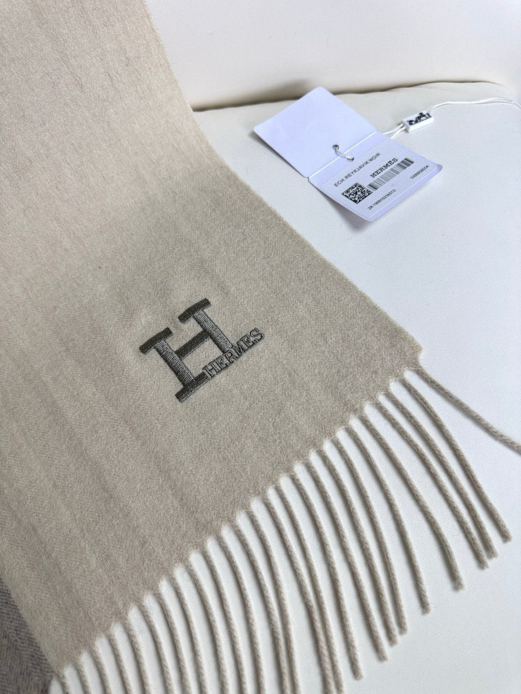HERMES SCARF 190 CM IN ECRU TAN CASERE 364769