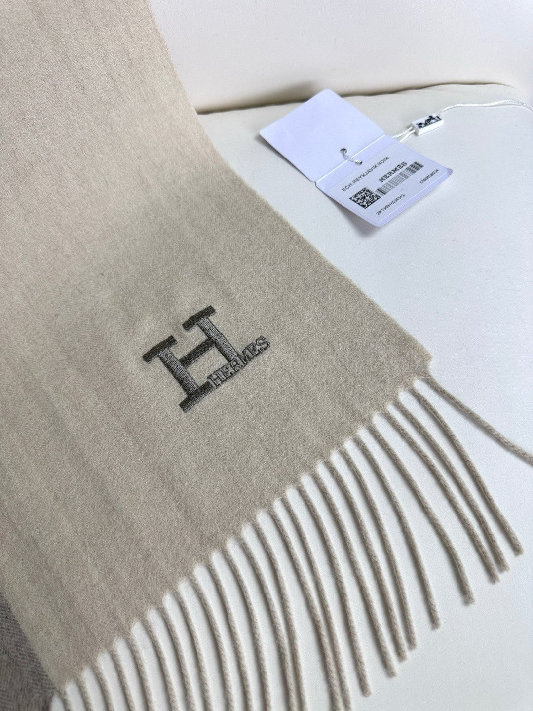 HERMES SCARF 190 CM IN ECRU TAN CASERE 364769