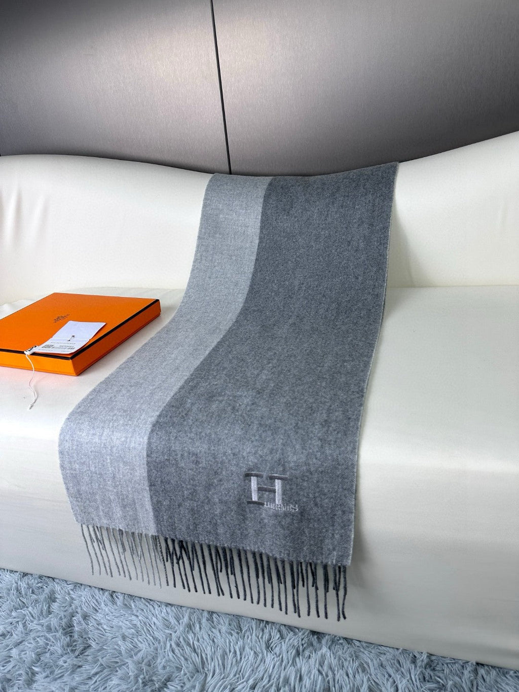 HERMES SCARF 190 CM IN COOL GRAY CASERE