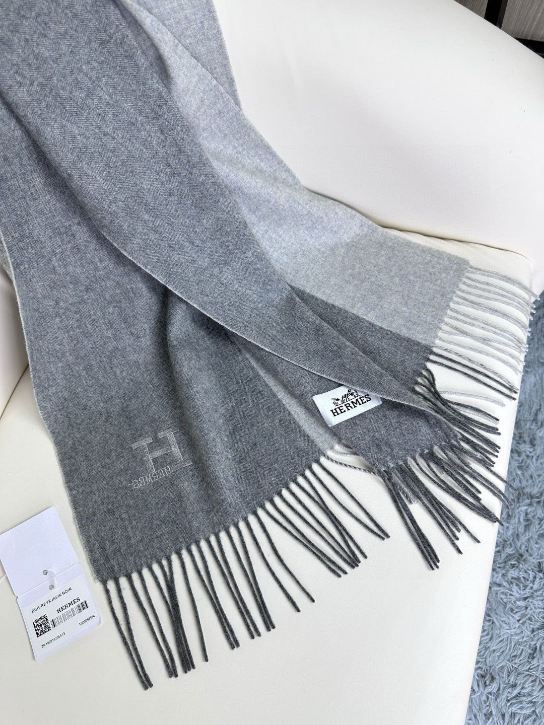 HERMES SCARF 190 CM IN COOL GRAY CASERE
