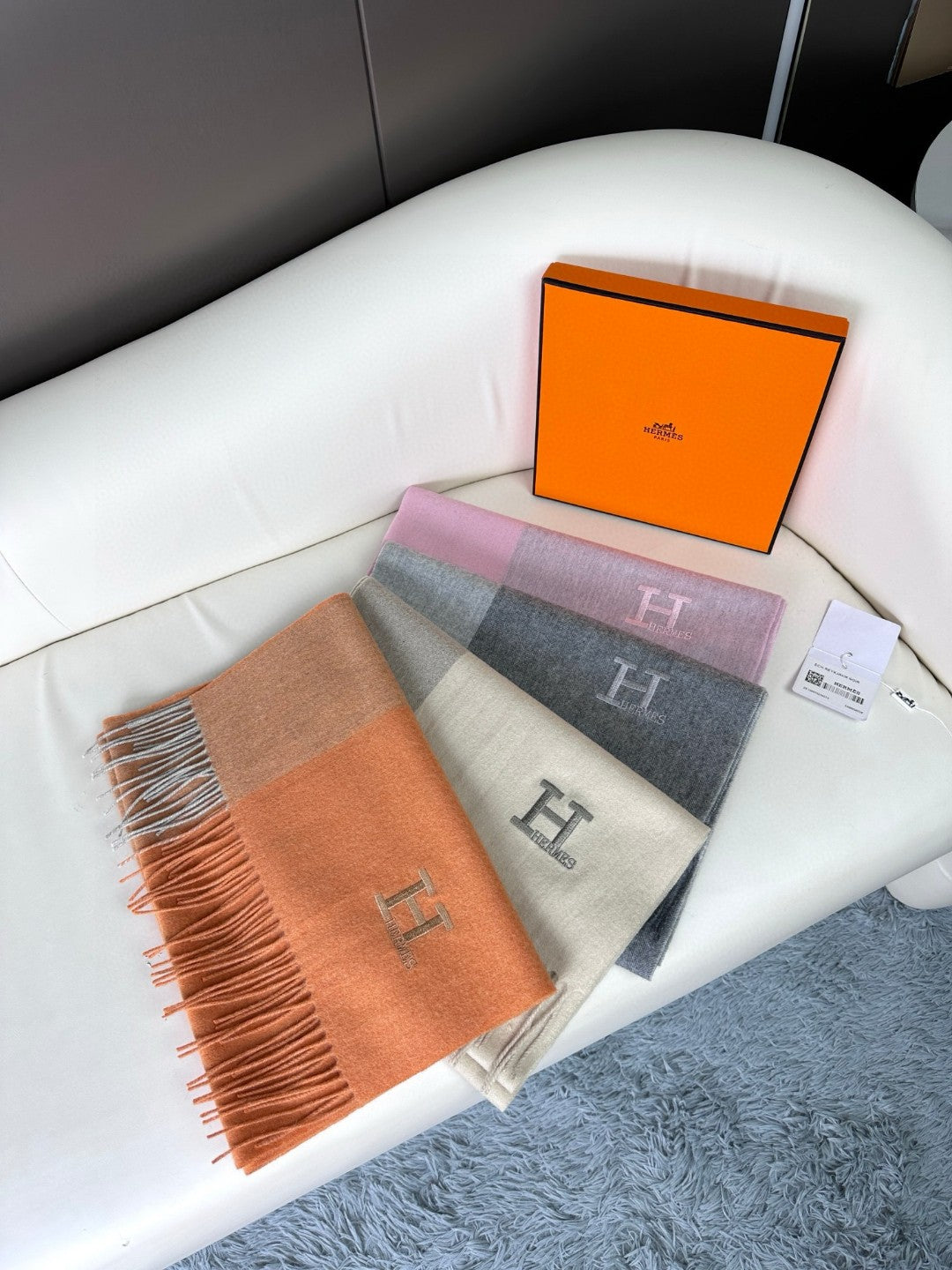 HERMES SCARF 190 CM IN COOL GRAY CASERE