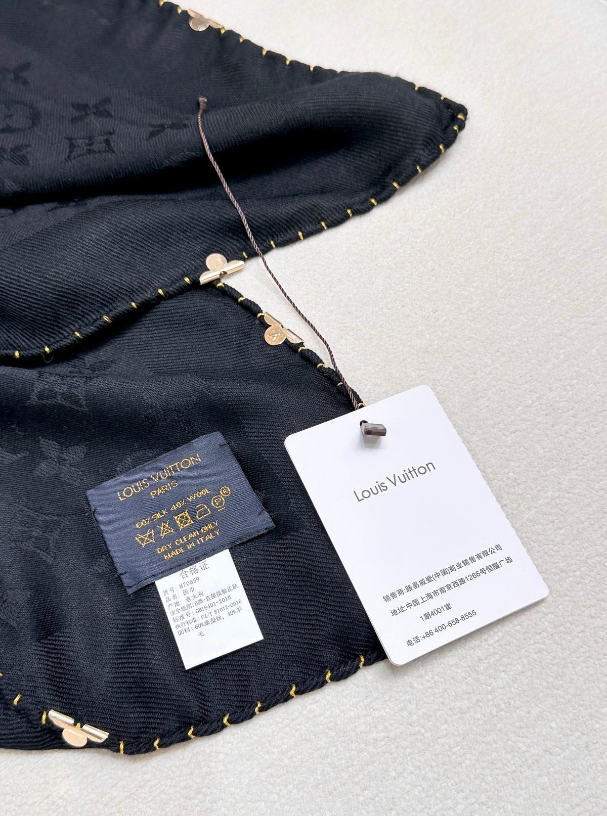 LOUIS VUITTON EVERMORE SCARF 140 CM IN BLACK SILK AND WOOL 393156