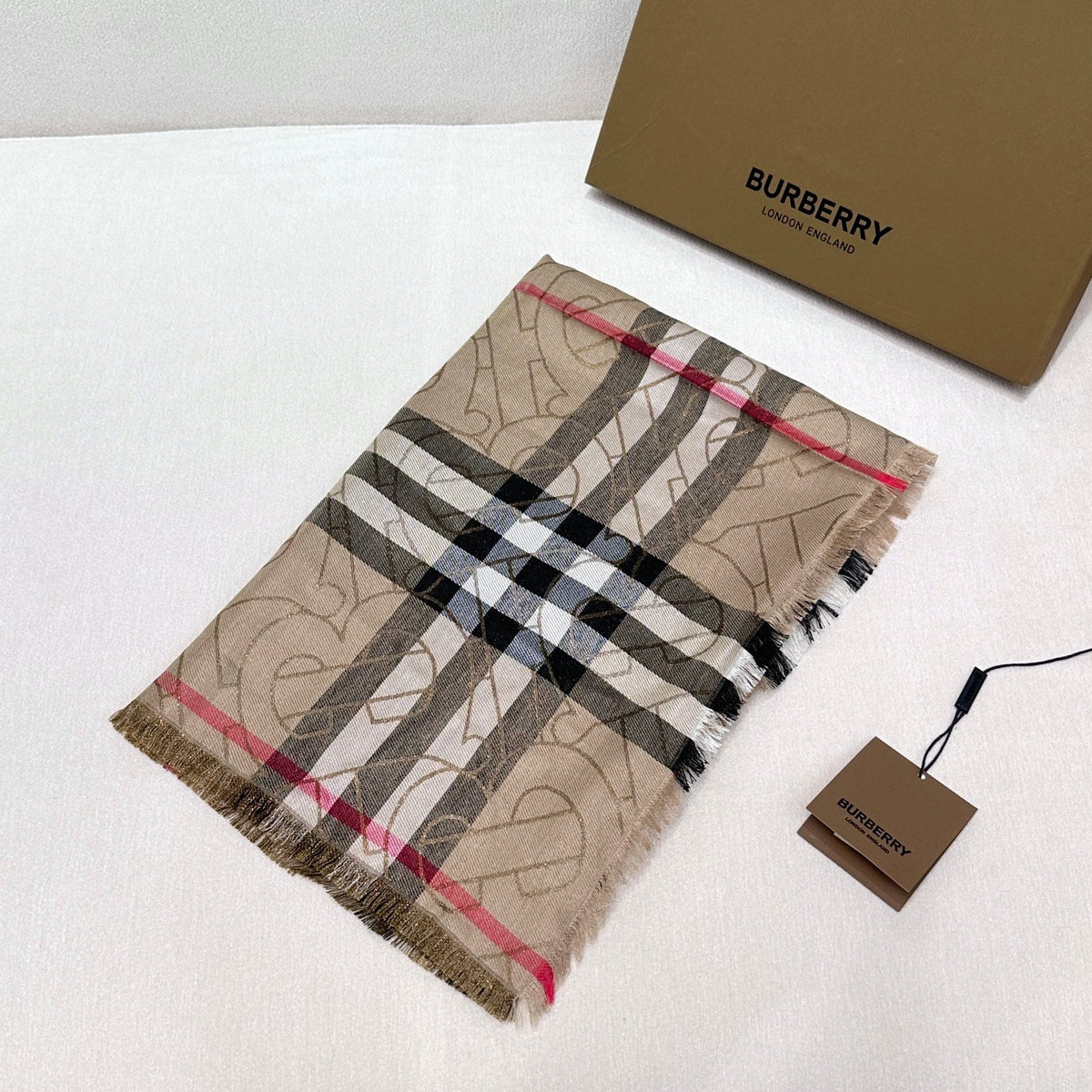 BURBERRY SCARF 220 CM IN MEDIUM BROWN VISCOSE AND MULBERRY SILK 408541