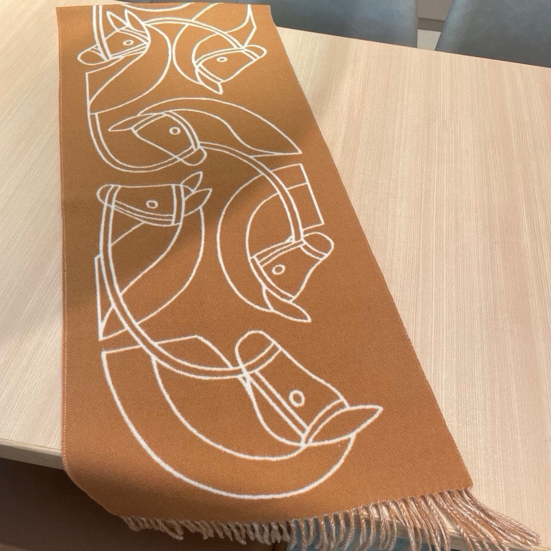 HERMES CASAQUE ENTRELACS EQUESTRES 190 CM SCARF IN COPPER BROWN CASERE