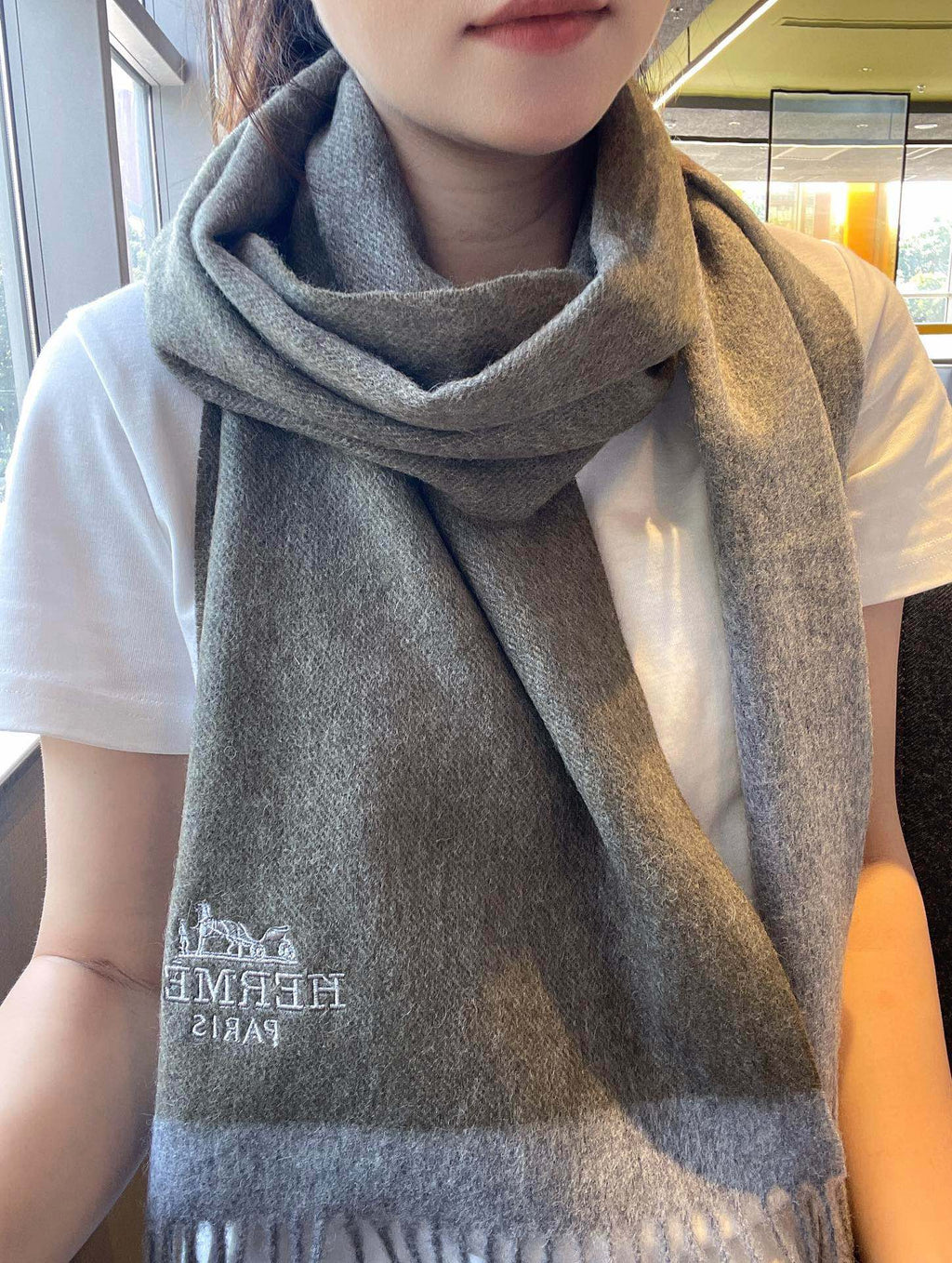HERMES CASERE SCARF 180 CM ECRU BROWN