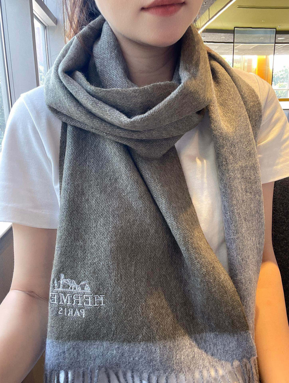 HERMES CASERE SCARF 180 CM ECRU BROWN