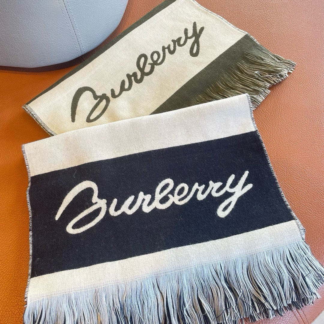 BURBERRY EKD LOGO SCARF 200 CM IN OLIVE GREEN MIX WHITE CASHMERE 396289