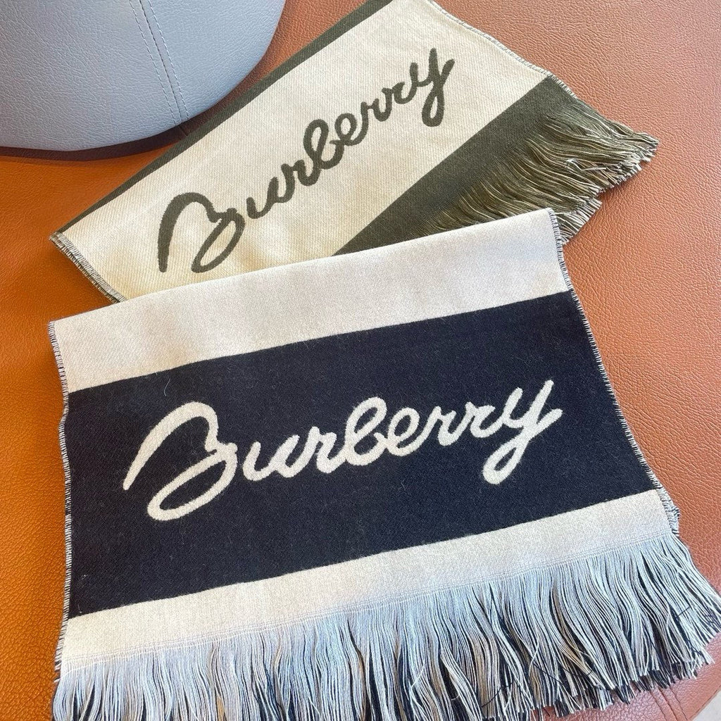 BURBERRY EKD LOGO SCARF 200 CM IN BLACK MIX WHITE CASHMERE 396290
