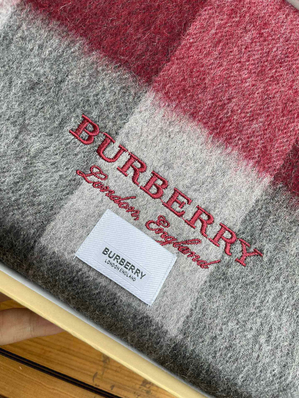 BURBERRY SCARF 180 CM IN CURRANT RED MIX BLACK CASHMERE 394743