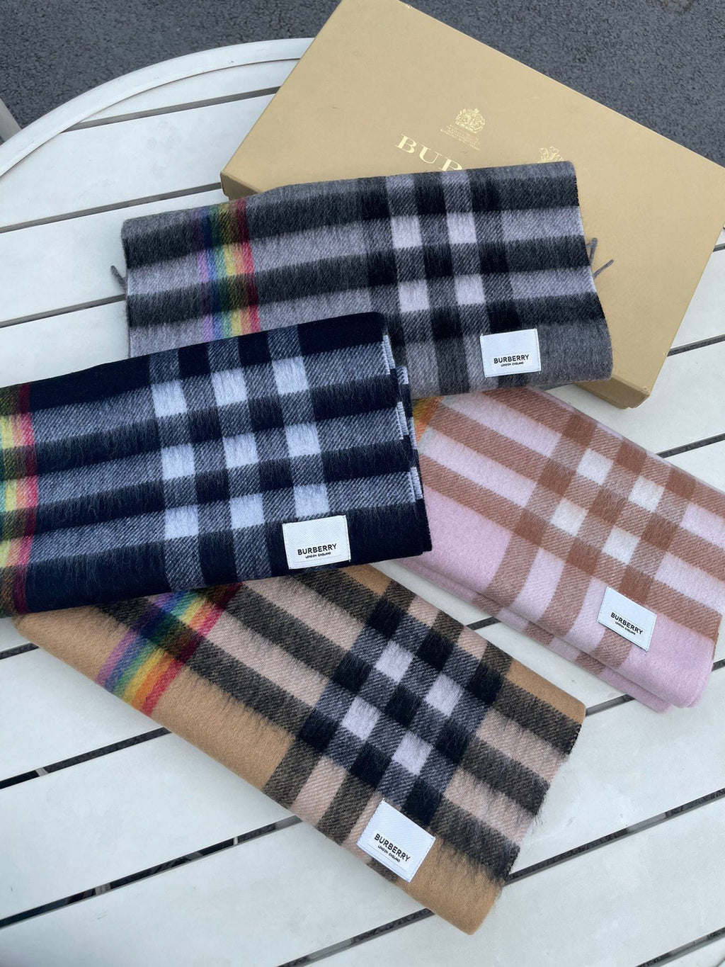 BURBERRY CHECK SCARF 200 CM IN BLACK MIX DOVE GRAY CASHMERE 394751