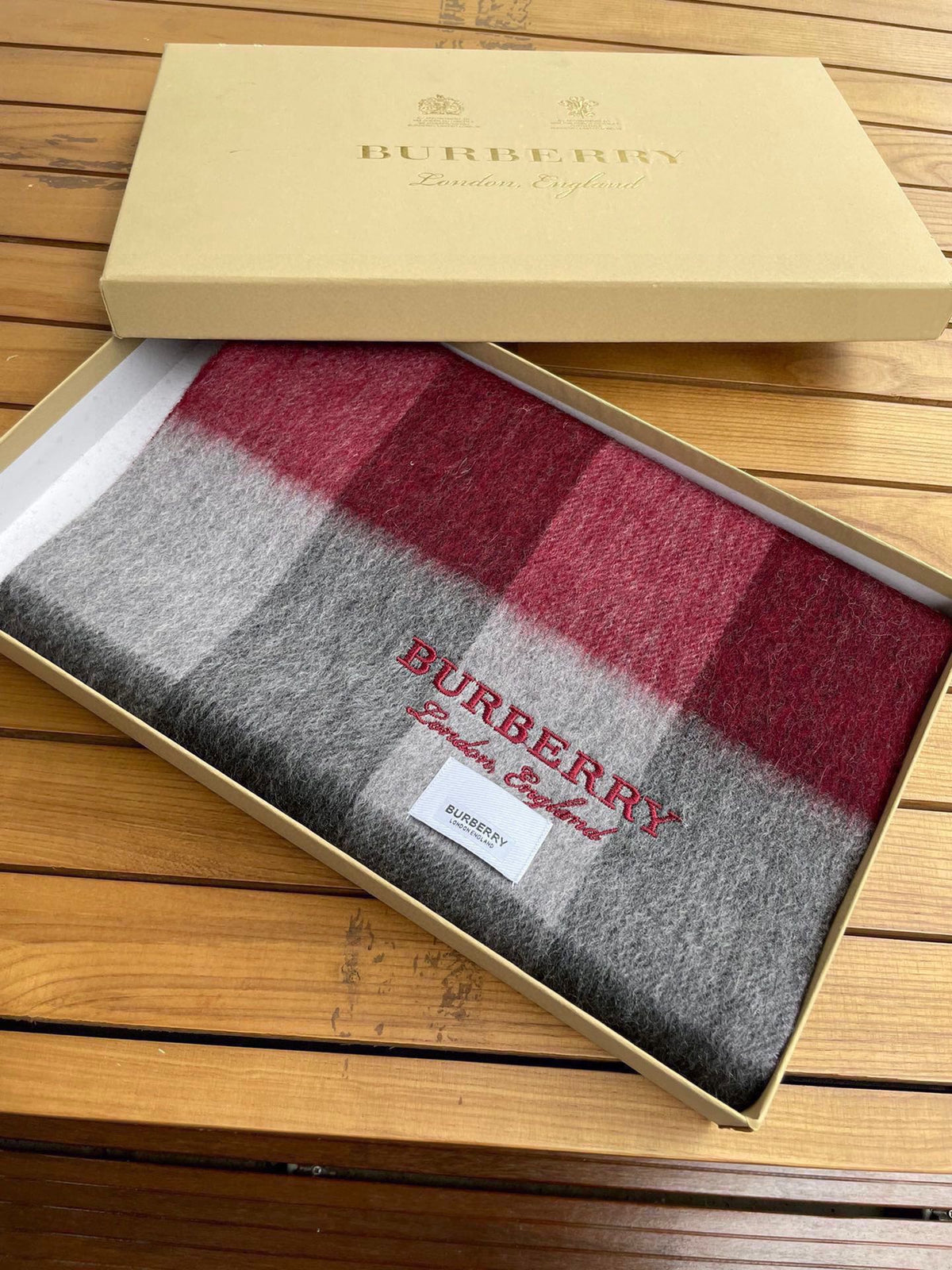BURBERRY SCARF 180 CM IN GARNET RED MIX BLACK CASHMERE 410319